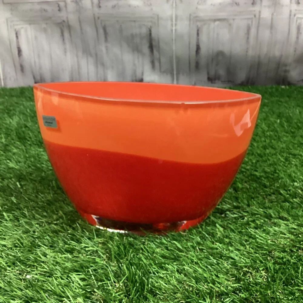 Waterford Evolution Orange Red Stripe Oval Modern Glass Vase